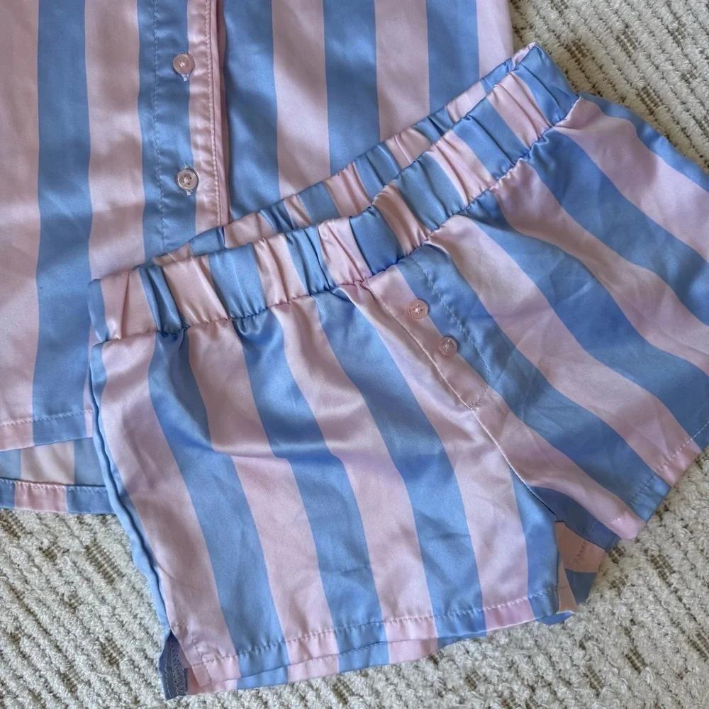 Art Class Kids Girls Pajama Set in Blue and Pink Stripes S (6/6x)